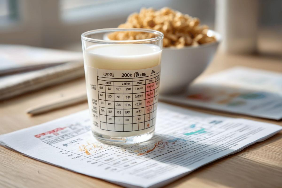 Calories et valeurs nutritionnelles pour 200 ml de lait